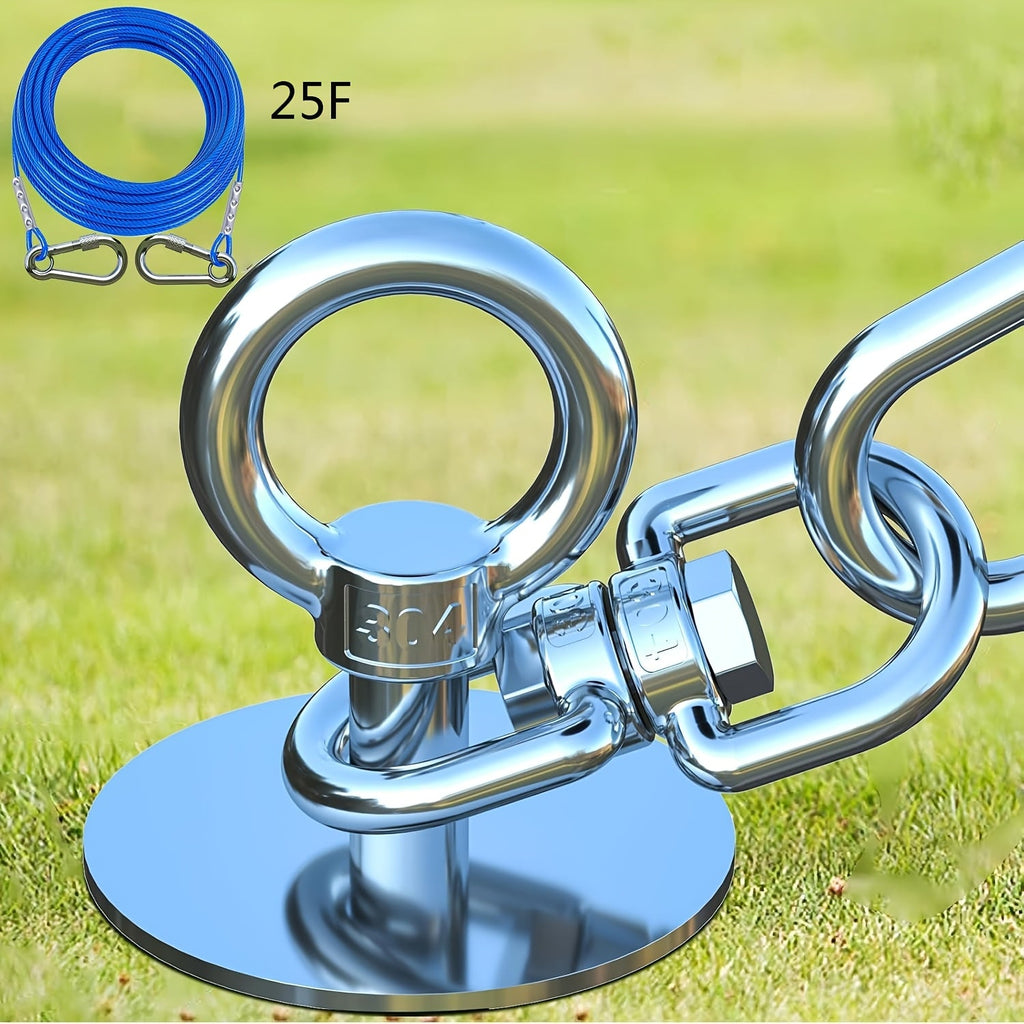 Dog Tie Out Stake in 304 Stainless Steel, 360° Swivel Ground Anchor for Supervised Yard and Camping Use with 15ft, 25ft or Pouch Options