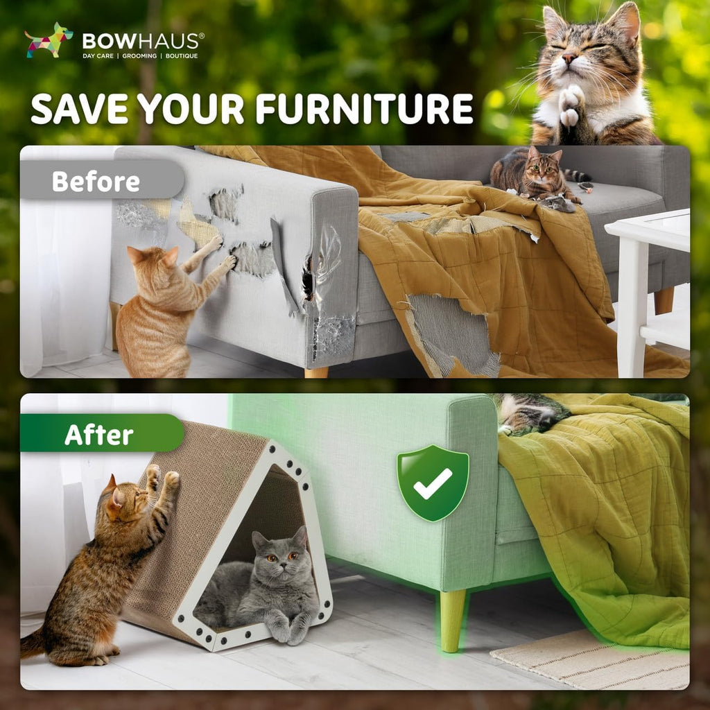 House Cat Scratcher Lounger, Reversible Five-Layer Cardboard Scratching Bed for Indoor Cats, 16.1 x 14.6 x 12 Inches in Brown or White