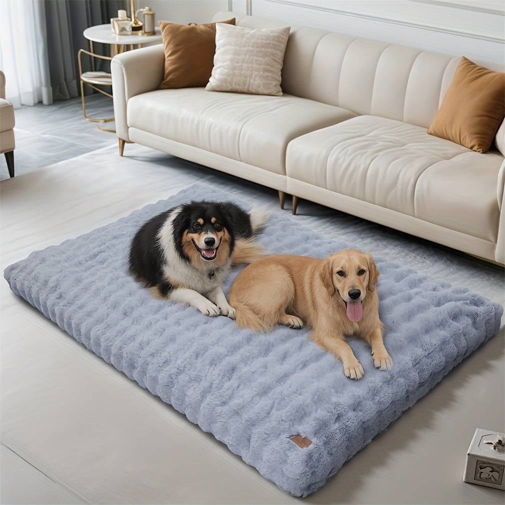 Foam Dog Bed with Waffle-Textured Removable Cover, Polyester Pet Crate Mat in Medium to 3XL Sizes for Indoor Rest, Grey or Khaki and Beige