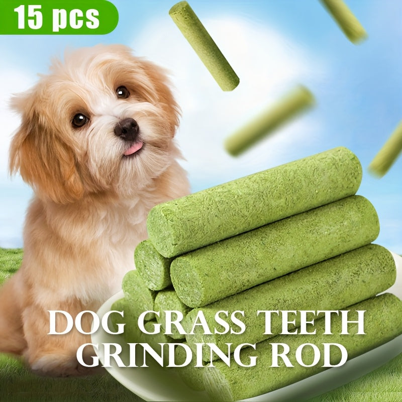 Dog Grass Treat Sticks 15 Pack, Freeze-Dried Green Chew Snacks for Supervised Reward Time, Everyday Canine Treat Routines and Holiday Gift Baskets