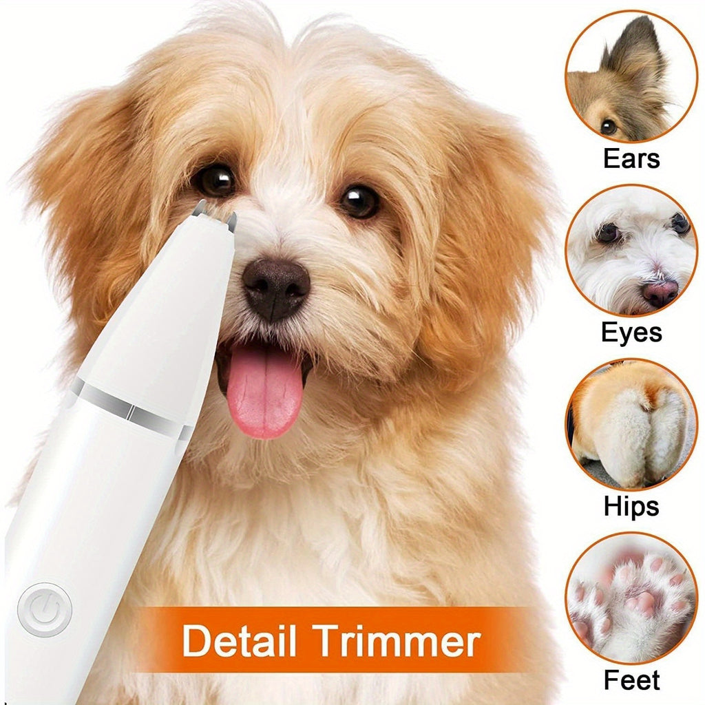 Dog Paw Trimmer and Nail Grinder Set, Rechargeable Cordless Low-Noise Pet Hair Clippers with Interchangeable Heads for Cats and Dogs