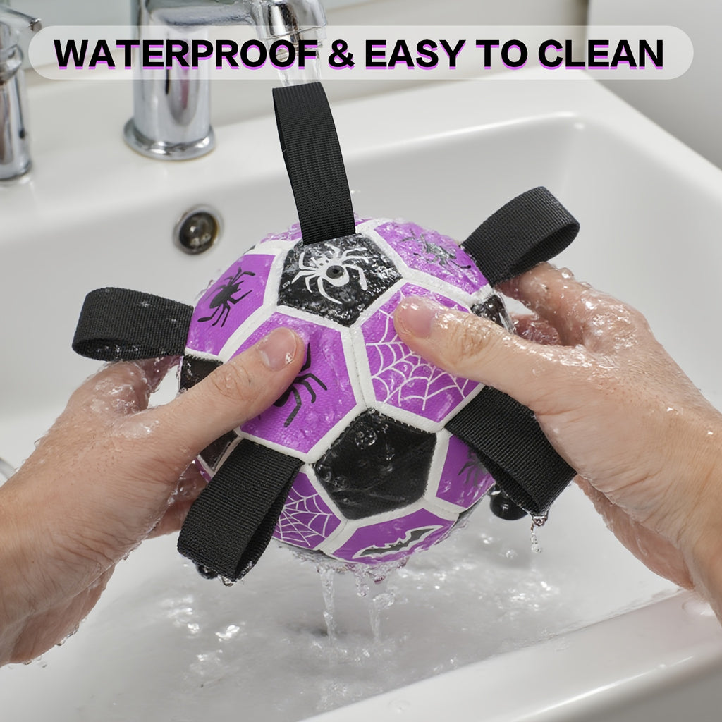 Dog Ball with Halloween Bat and Spider Web Design, Purple Black Fetch Toy with Strap and Inflator, 6 or 7.25 Inch for Supervised Interactive Play
