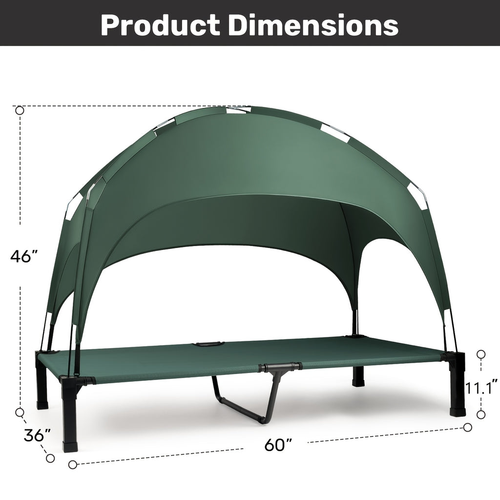 Dog Cot with Canopy, Elevated Outdoor Dog Bed with Removable Shade and Adjustable Non-Slip Feet for Large Dogs, Camping and Indoor Rest