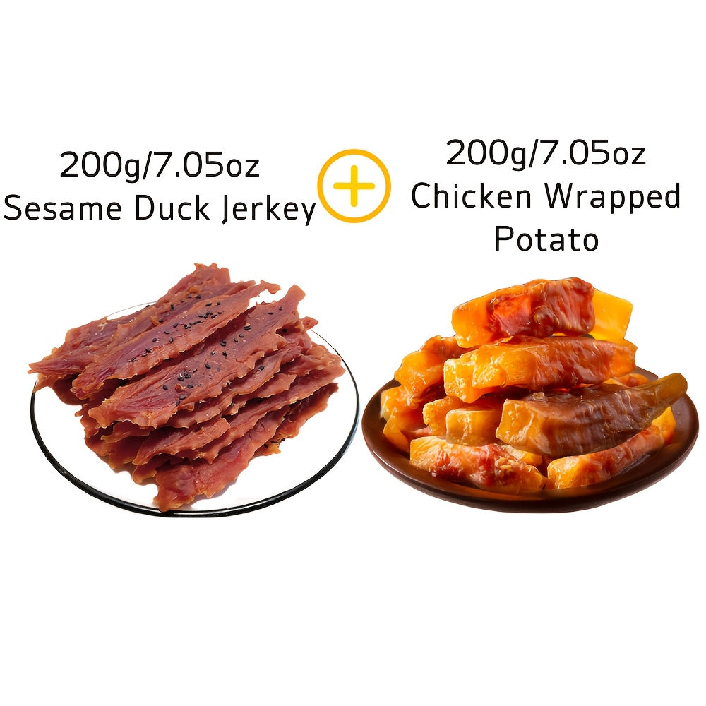 Dog Jerky Treats Mixed Flavor 14.11 oz 400g, Sesame Duck Jerky and Chicken Jerky Chews, High Protein Low Fat Easily Digestible Long Lasting Dog Chews, Training Treats for Small Medium Large Dogs