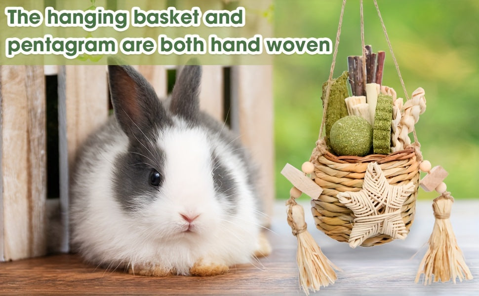 Rabbit Chew Toys Basket for Bunnies and Hamsters, Assorted Chewable Small Pet Enrichment Toys in Classic Style for Supervised Indoor Play