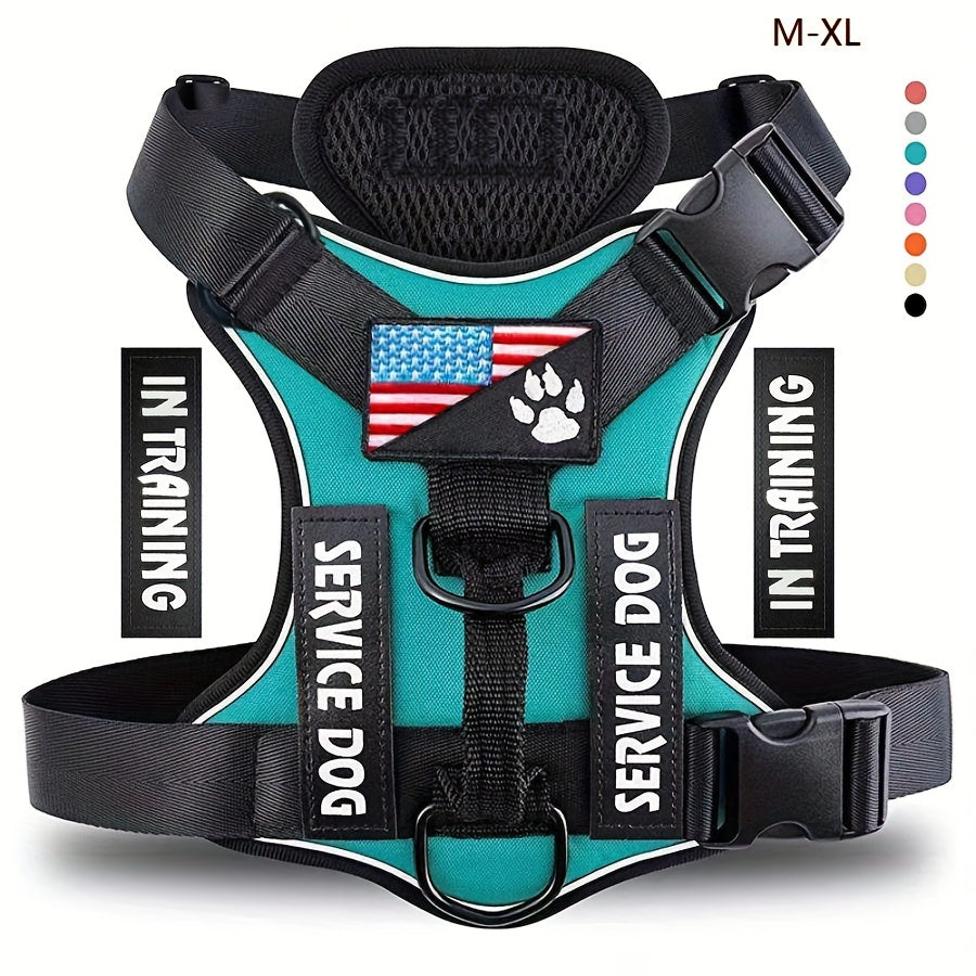 Dog Harness Vest with 5 Patches, Adjustable Reflective Oxford Walking Gear with Soft Mesh Lining for Small Medium Large Dogs, XS to XL
