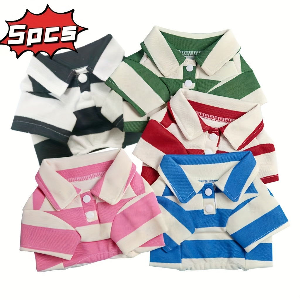 Dog Polo Shirts 5-Piece Striped Pet Clothing Set for Small Dogs and Cats, Red Option in XS to 4XL for Everyday Dress-Up and Puppy Photos