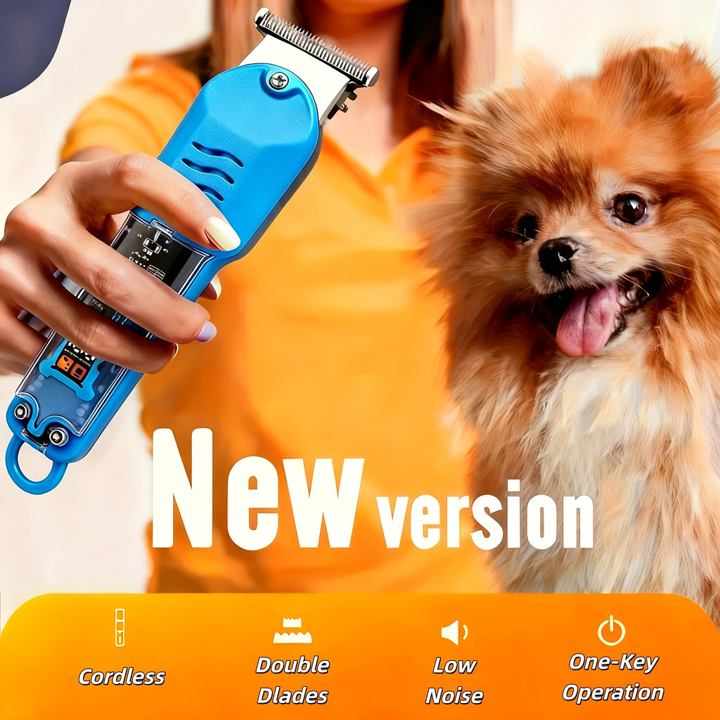 Pet Hair Trimmer Cordless Rechargeable, Low-Noise Electric Dog Clippers with 4 Limit Combs, LED Battery Display and Sharp Blades for Small and Large Dogs and Cats, Blue or Yellow