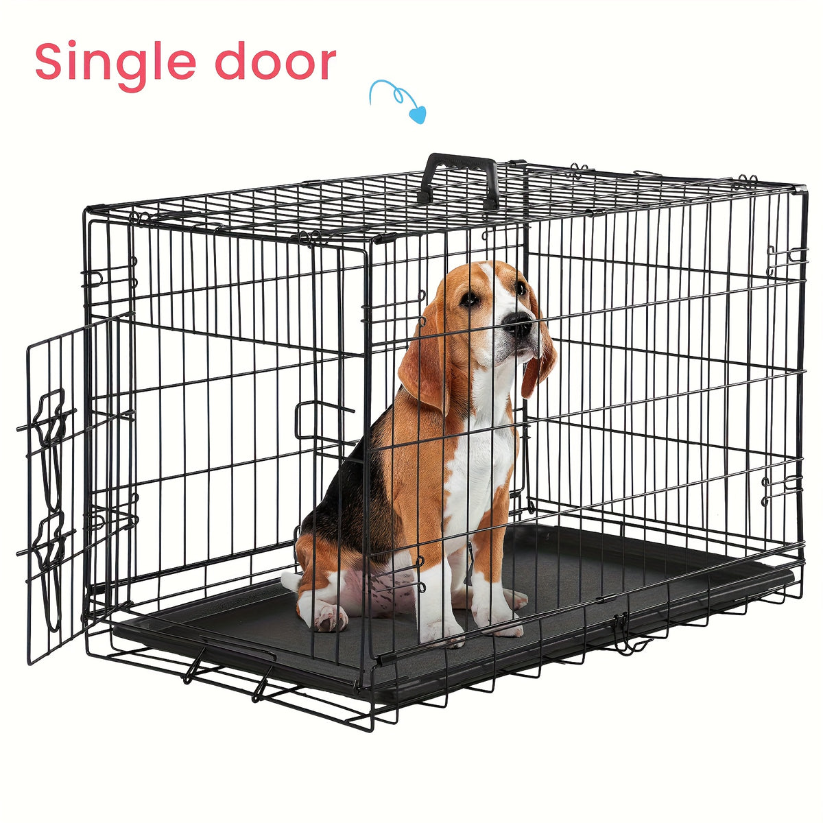 Wire Dog Crate in Black with Divider Panel and Removable Tray, Foldable Metal Pet Kennel with Carry Handle and Six Size Options for Home Training
