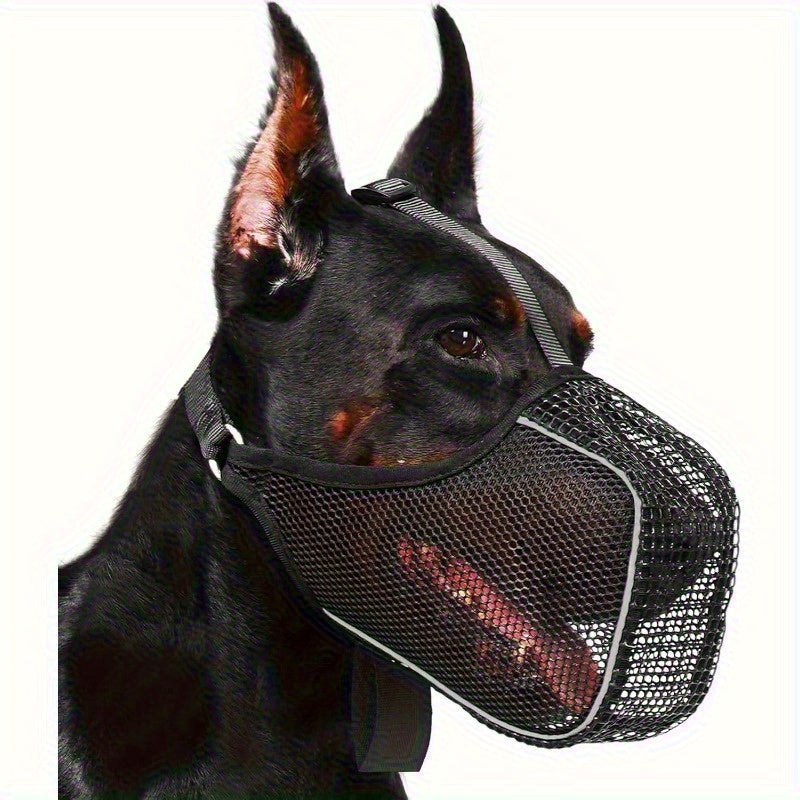 Full Coverage Mesh Dog Muzzle Mask 2-Pack in Black, Reflective Polyester Design with Adjustable Straps for Supervised Grooming and Vet Visits