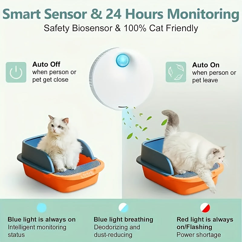 Cat Litter Box Deodorizer with Intelligent Sensor Light, White Automatic Pet Odor Management Device for Cat and Dog Toilet Areas, 1 Piece