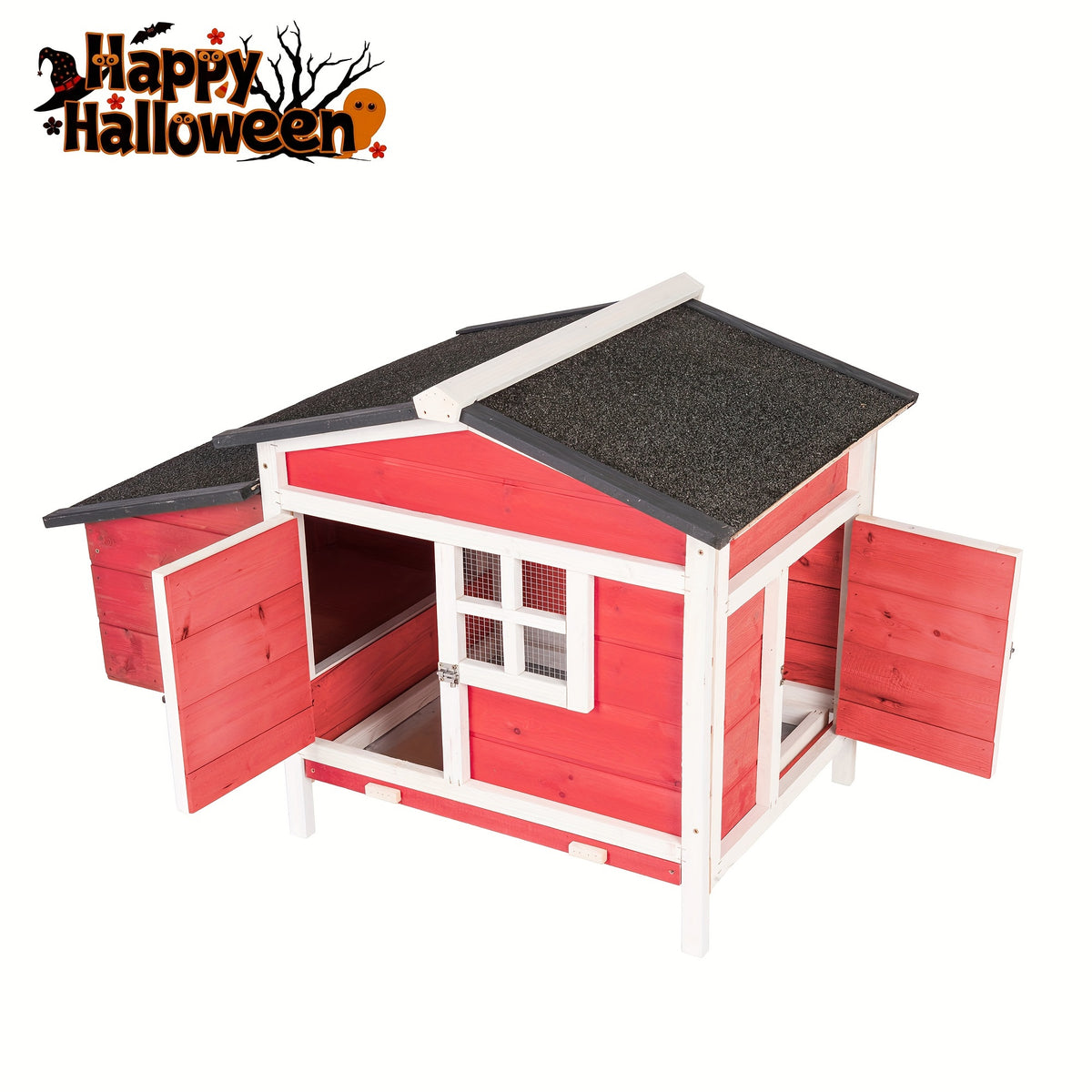Chicken Coop Outdoor Wooden Hen House with Nesting Box, Ramp, Removable Tray and Lockable Doors, Elevated Fir Wood Poultry Hutch with Sloped Asphalt Roof, 42 x 25 x 28 Inches