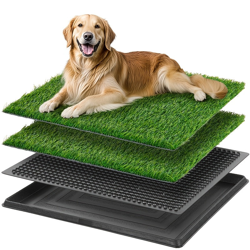 Reusable Grass Dog Potty with Tray and Two Turf Mats, 3-Layer Washable Puppy Training Toilet with Drainage for Apartments, Balconies and Outdoor Use