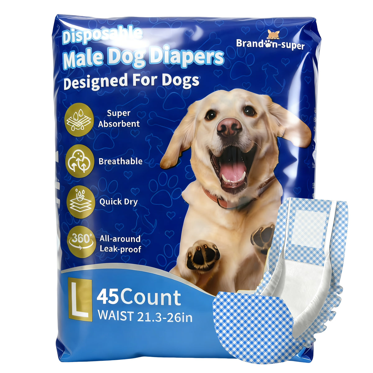Male Dog Diapers 45 Count, Disposable Absorbent Belly Wraps in XS S M L for Puppy Accidents, Senior Dog Hygiene and Indoor Urine Management