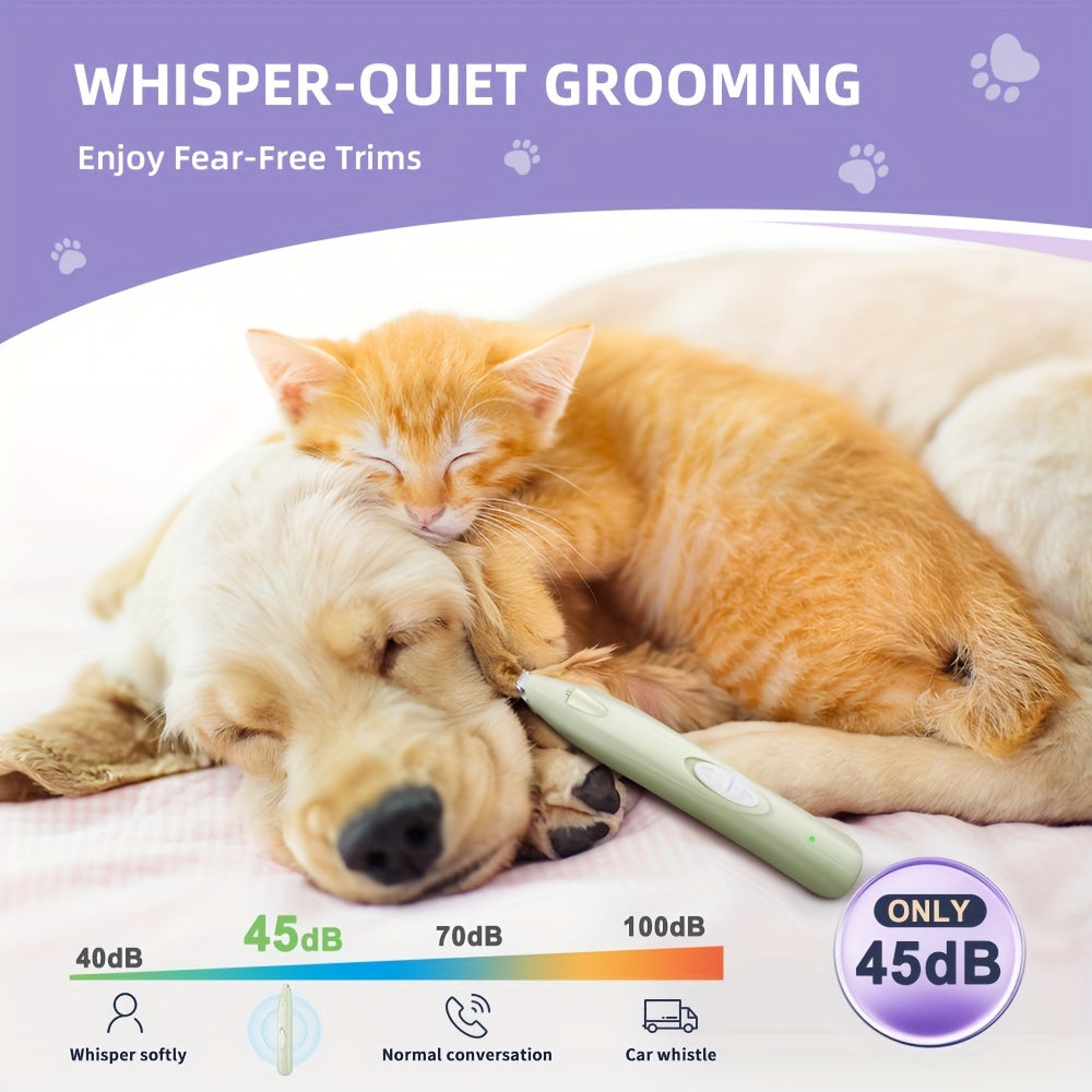 Pet Leg Hair Trimmer M8-1 with USB Charging, Electric Dog and Cat Grooming Tool in Purple or Green for At-Home Coat Touch-Ups and Routine Care