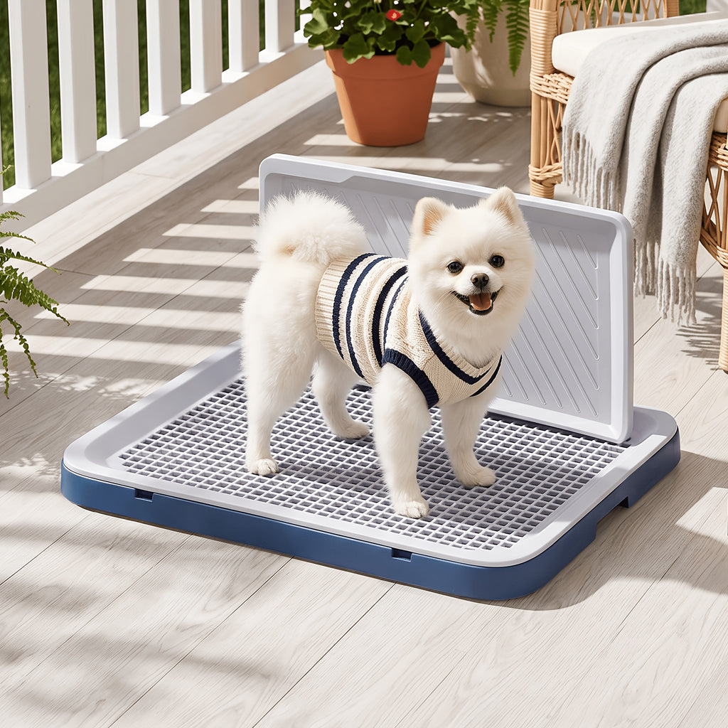 Indoor Dog Potty Tray with Removable Grating, Leak-Proof Dog Toilet for Puppy Training, High-Sided Non-Slip Base Easy to Clean, Potty Training Tray with Stand for Small and Medium Dogs, Apartment Use