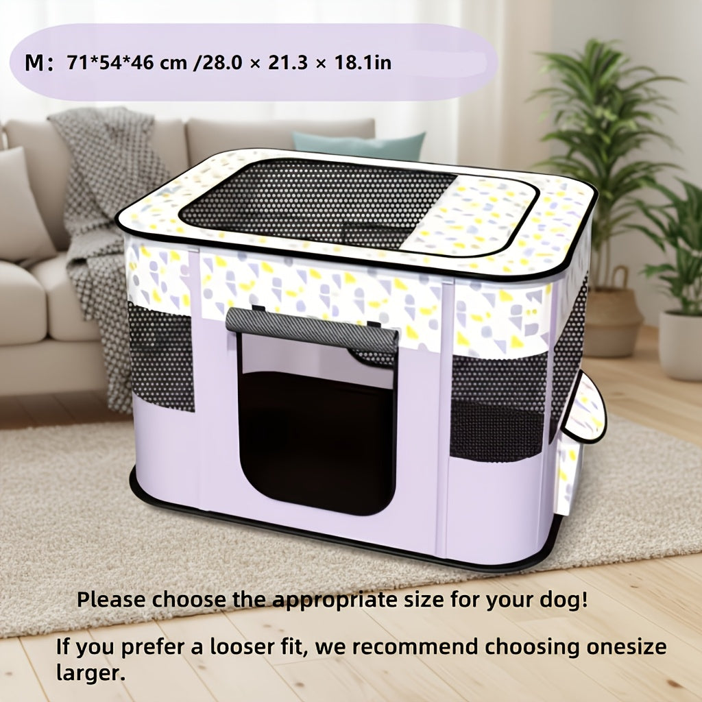 Rectangular Pet Playpen for Dogs and Cats, Purple Foldable Mesh Tent with Zipper Door for Puppies, Kittens, Indoor Rest and Travel