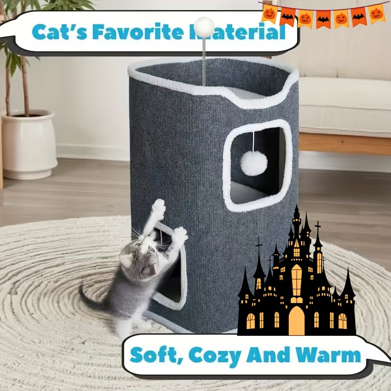 Cat Condo Tower with Foldable Design, Gray Indoor Cat Hideaway with Top Lounge, Detachable Panels and Scratching Surface, DC 13IN or 23IN-M Options