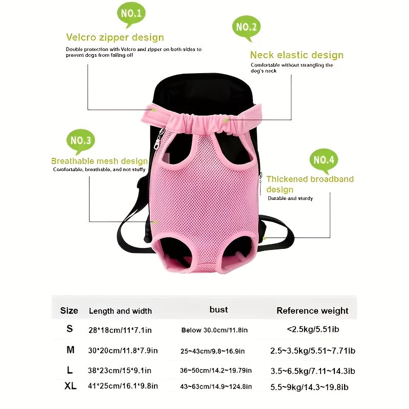 Front Chest Pet Carrier Backpack, L Size Breathable Mesh Travel Bag for Small and Medium Dogs and Cats, Lightweight Outdoor Walking Carrier