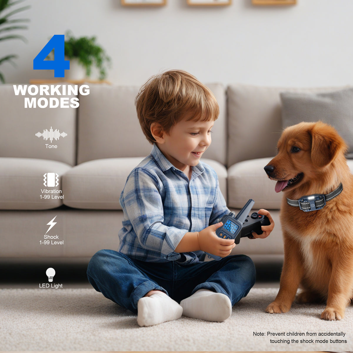 Dog Training Collar with Remote and LED Lights, Beep, Vibration and Static Stimulation Modes, Black or Blue Single-Dog and Blue Two-Dog Options