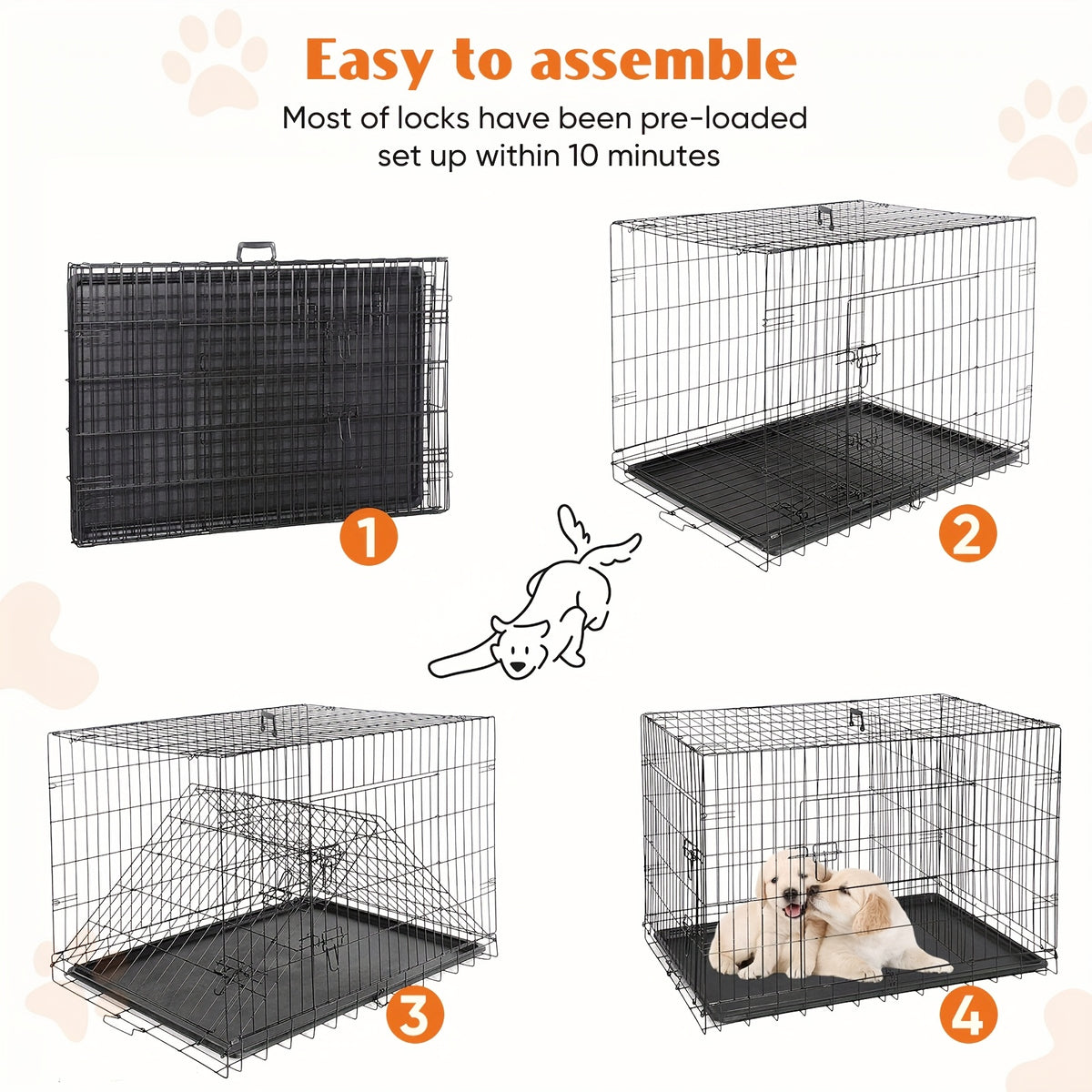 Folding Dog Crate 36 Inch with Divider and Removable Tray, Reinforced Metal Portable Pet Kennel for Indoor Use and Supervised Outdoor Setup