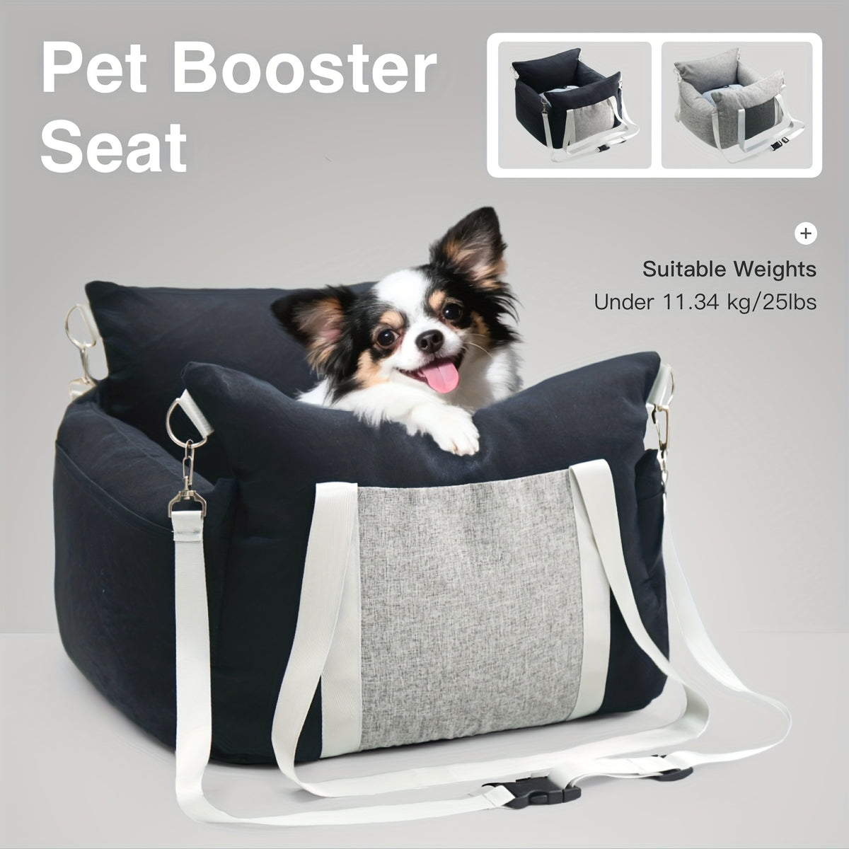 Dog Car Seat Carrier with Handheld and Shoulder Carry Options, Travel Booster Bag for Dogs and Cats with Listed Harness, Seven Color and Style Choices