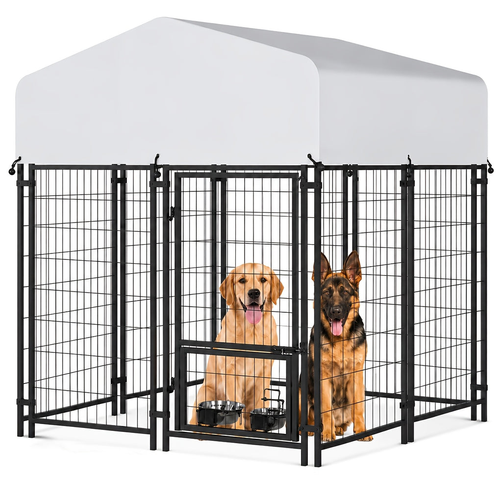 Outdoor Dog Enclosure with Welded Wire Panels, Locking Door and UV-Resistant Roof Cover, Three Size Options for Supervised Backyard Use