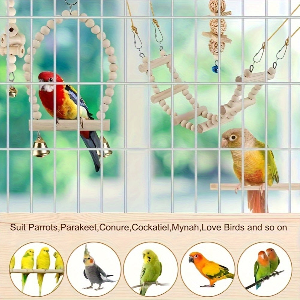 Parrot Cage Toys, 5-Piece Random Bird Swing, Hanging Perch and Climbing Ladder Assortment for Budgies, Parakeets, Cockatiels and Lovebirds