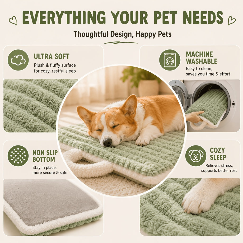 Quilted Dog Crate Mat, Machine Washable Plush Travel Dog Bed with Carry Handle for Small and Medium Dogs, Puppies and Cats