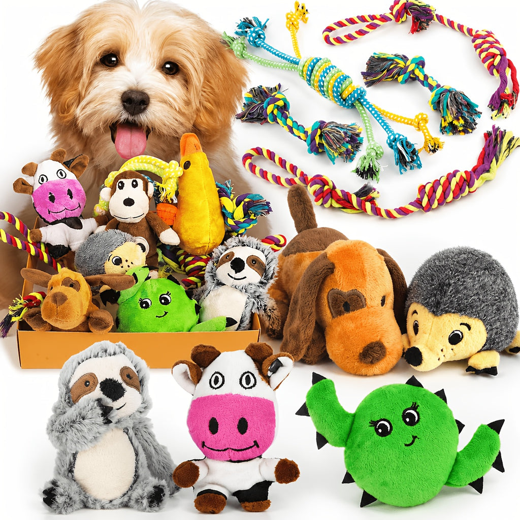 Plush Dog Toys 10 Pack Model C, Squeaky Stuffed Animal Puppy Toy Set for Small and Medium Dogs, Supervised Gentle Chewing and Indoor Playtime Rotation