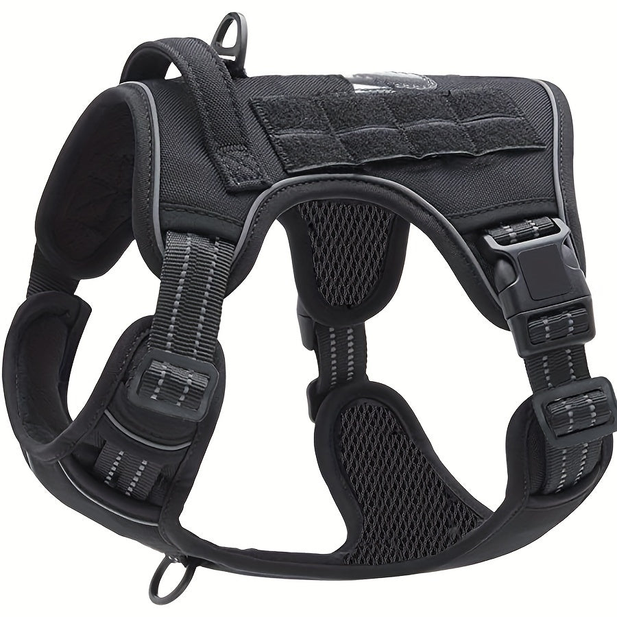Military-Style Dog Harness with Reflective Details and Control Handle, No-Pull Polyester Walking Vest in Five Colors, S to XL for Everyday Training