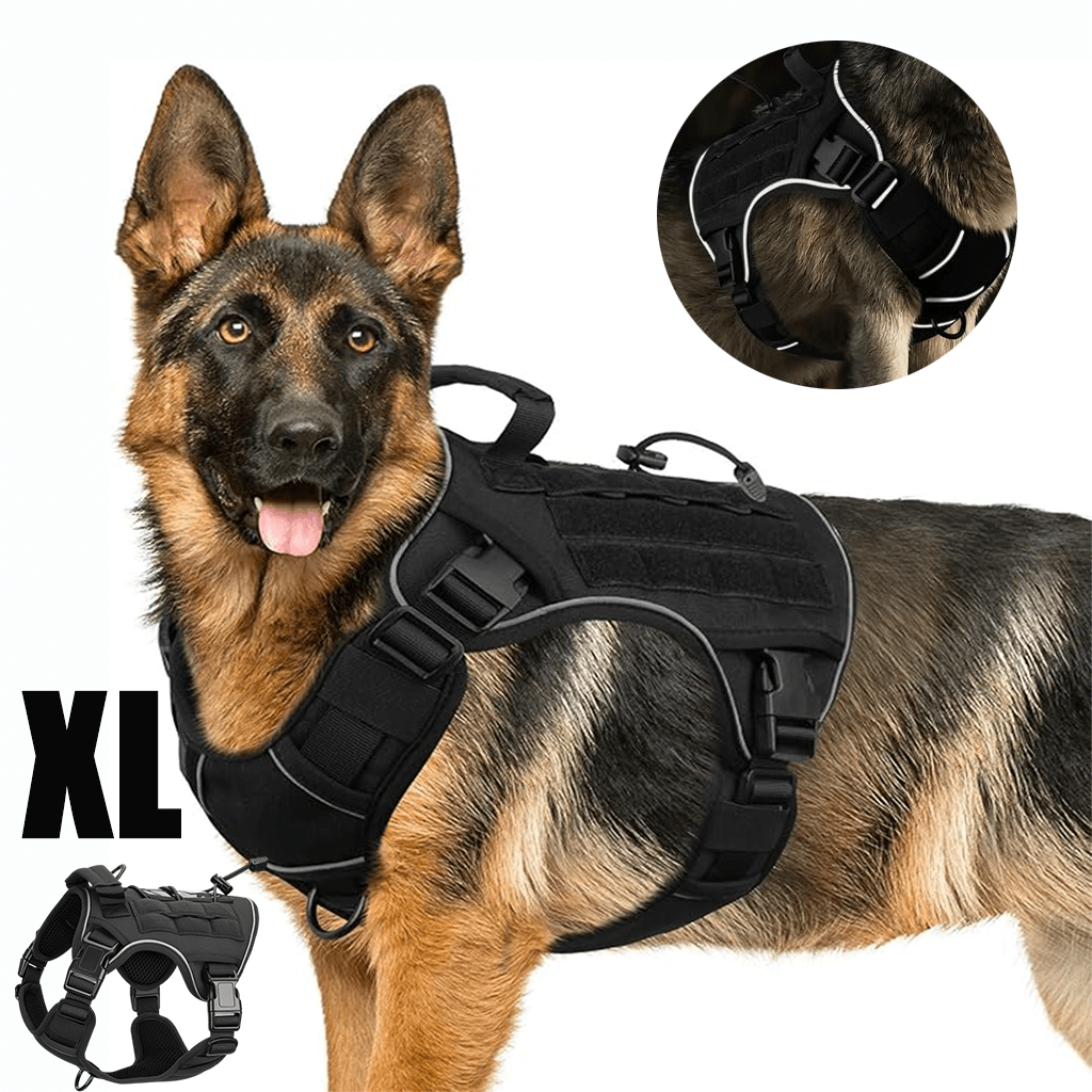 Tactical Dog Harness Vest with Adjustable Reflective Design, Machine Washable Outdoor Walking and Obedience Training Gear in S, M, L and XL