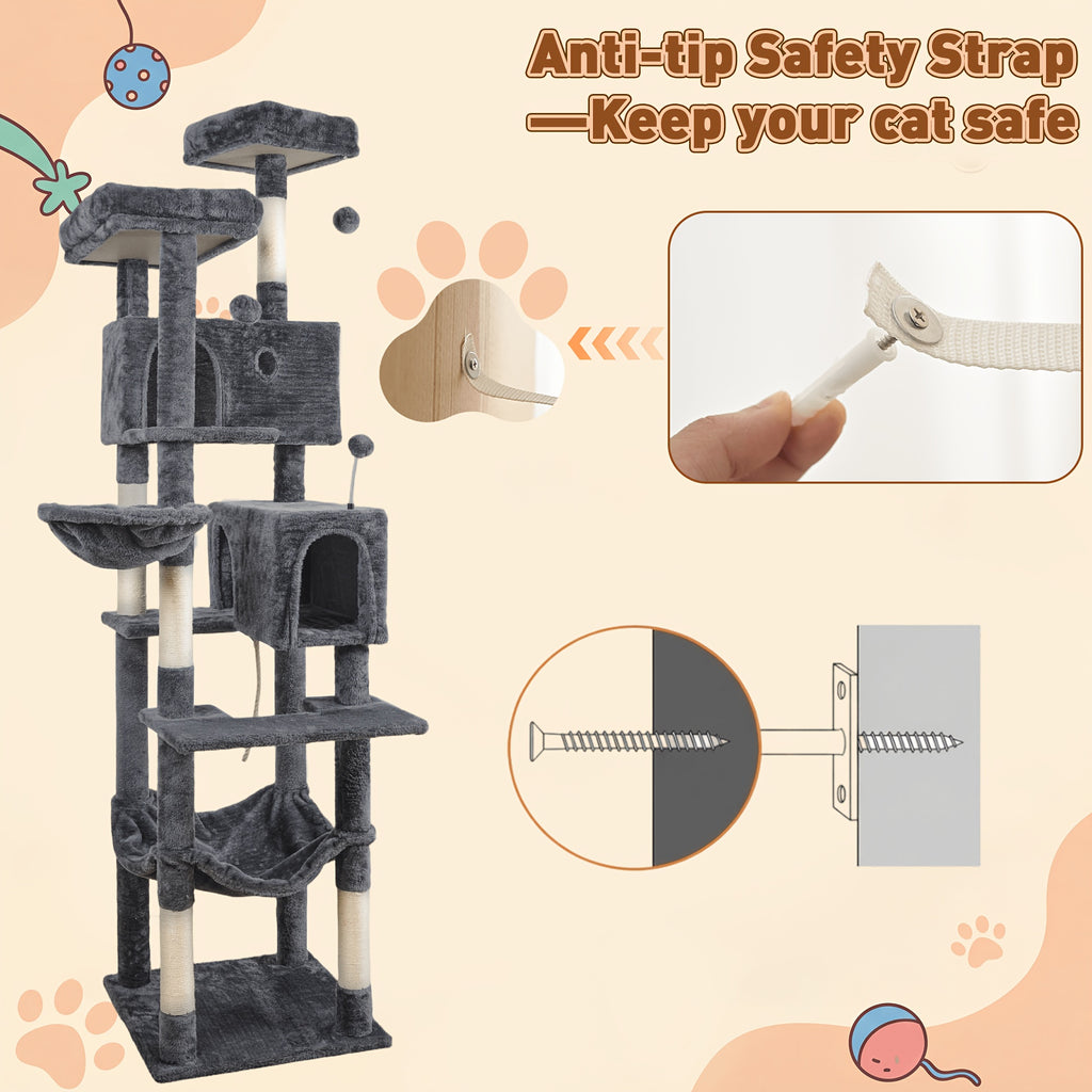 Multi-Level Cat Tree with Plush Resting Areas and Scratching Posts, Indoor Cat Tower in Three Colors with Separate Replacement Column Options