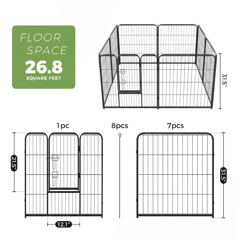 Metal Dog Playpen with Door, DIY 8 or 16 Panel Puppy Exercise Fence in 24, 32 or 40 Inch Size Options for Indoor and Outdoor Supervised Play