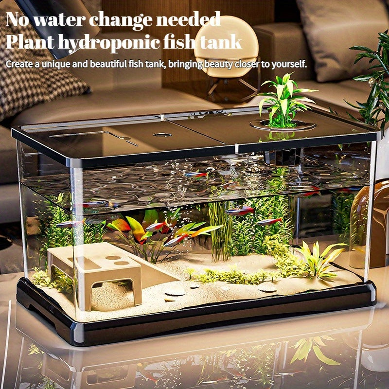 Rectangular Fish Tank with Lid and Plant Opening, Clear Aquarium Display in Large or M Model for Home, Office and Classroom Aquatic Decor