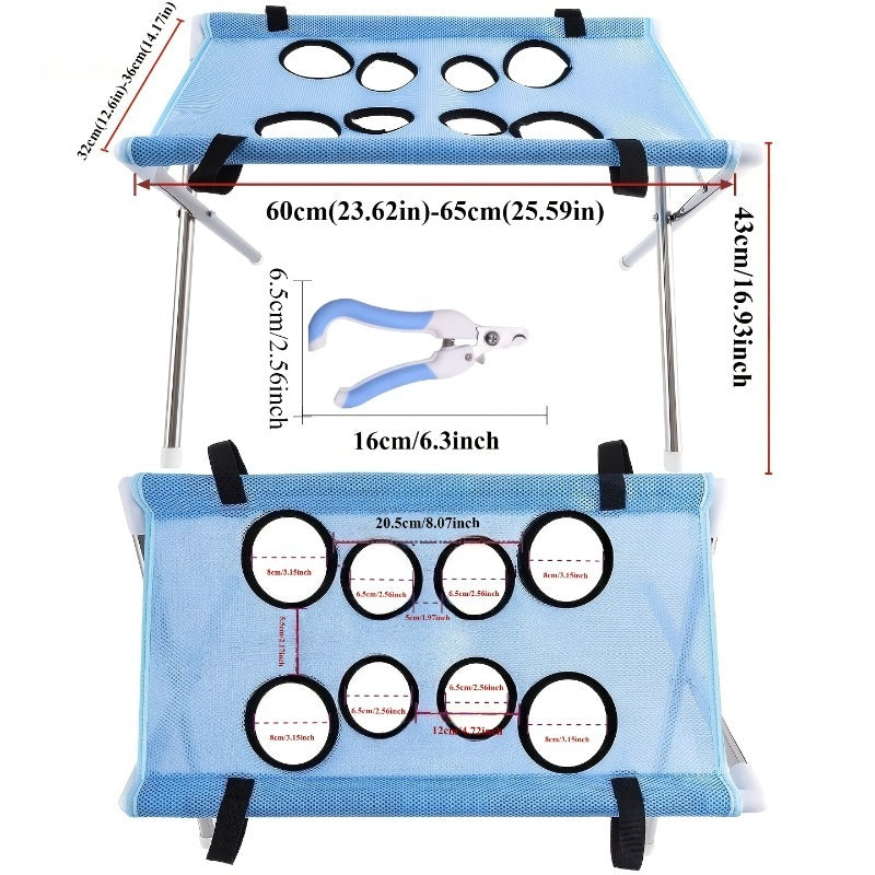 Pet Nail Trimming Hammock Set with Stainless Steel Clippers, 2-Piece Foldable Mesh Grooming Support for Cats and Dogs, Black or Blue for At-Home Care
