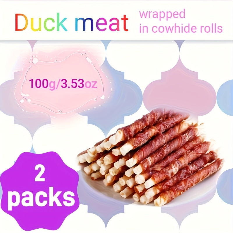 Cowhide Rolls for Dogs, 2 Pack Combination Chew Treats with Chicken or Duck Wrapping, Long Lasting Beef Skin Rolls and Jerky for Small Medium Large Dogs, Individually Packaged Dog Snacks for Training and Daily Chewing