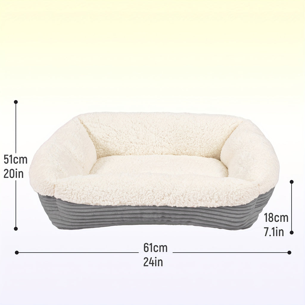 Machine Washable Pet Bed for Cats and Dogs, Thick Plush Winter Sleeping Cushion with Non-Slip Base, Pink or Gray in Round and Rectangle Options