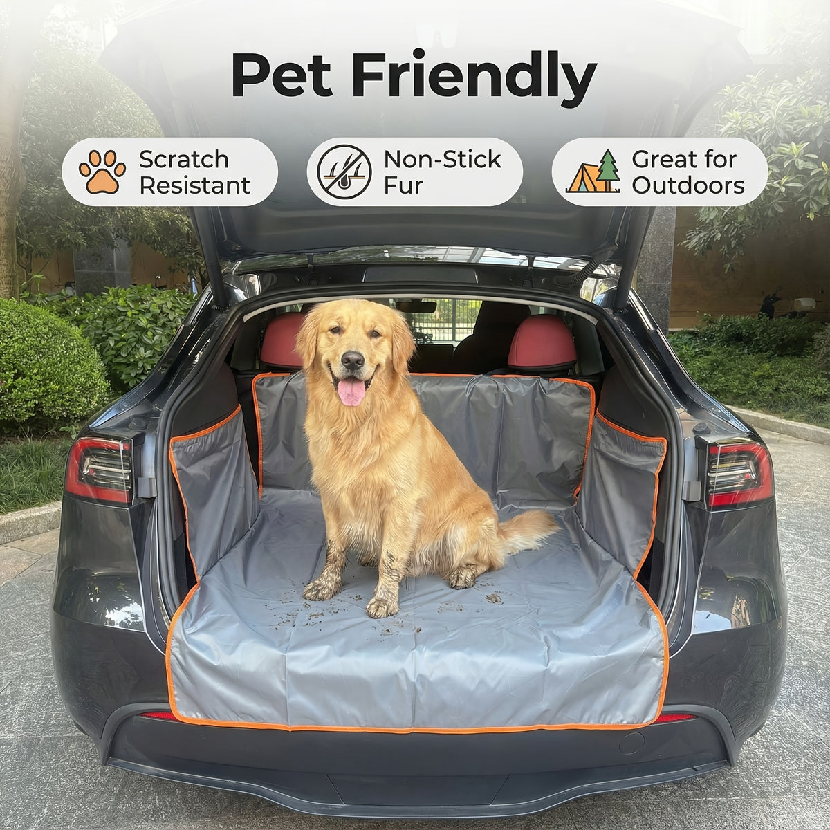 Dog Cargo Liner with Orange Trim and Side Flaps, Pet Trunk Cover for SUVs and Cars, Rear Interior Protector for Everyday Travel