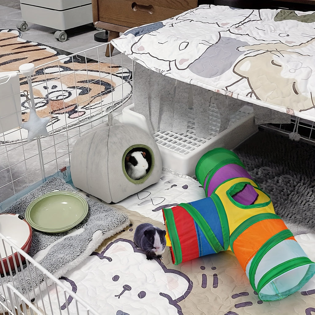 Guinea Pig Tunnel with Hanging Ball, 3-Way Collapsible Rainbow Small Pet Play Tube with Peek Hole for Hamsters, Gerbils and Supervised Indoor Exploration