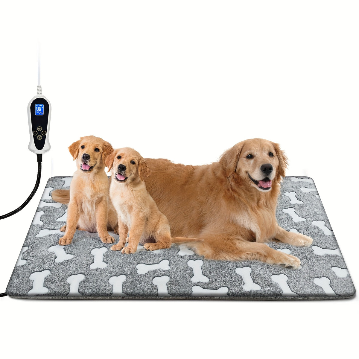 Thermostatic Pet Heating Pad for Dogs and Cats, 1-24 Hour Timer, Washable Soft Cover, US Plug, Large 34 x 21 or XX-Large 47 x 30 Inch