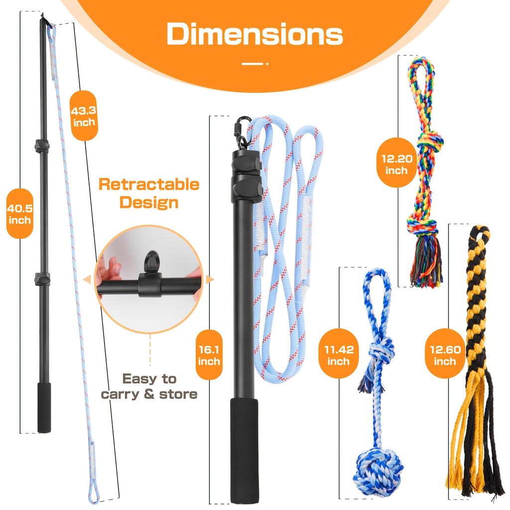 Dog Flirt Pole with Extendable Aluminum Alloy Wand and Detachable Lure, Interactive Chase Toy for Exercise and Obedience Training