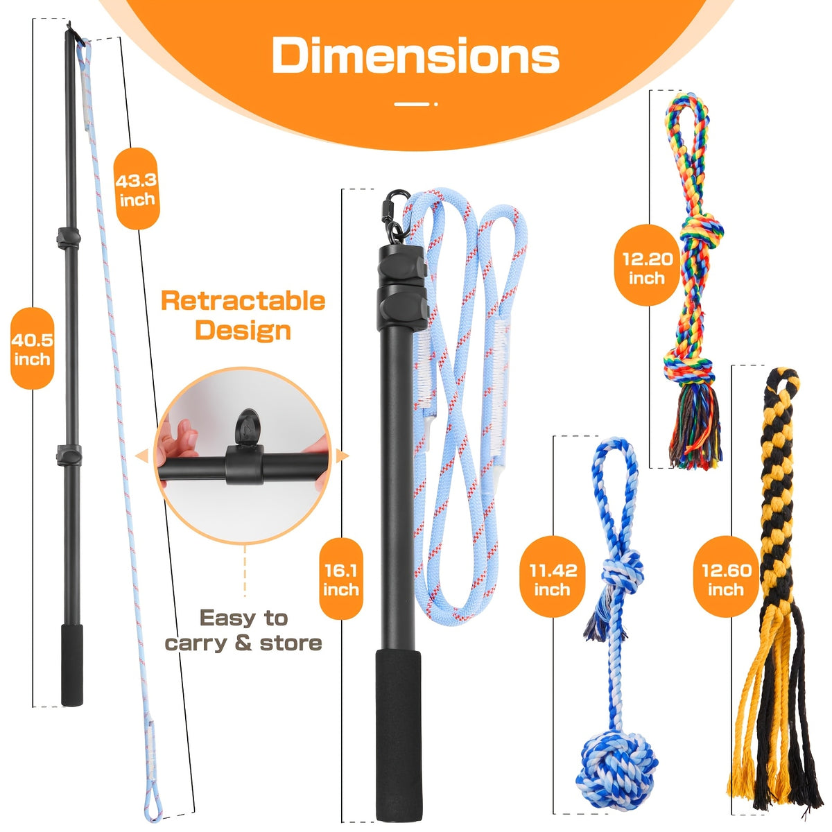 Dog Flirt Pole with Extendable Aluminum Alloy Wand and Detachable Lure, Interactive Chase Toy for Exercise and Obedience Training