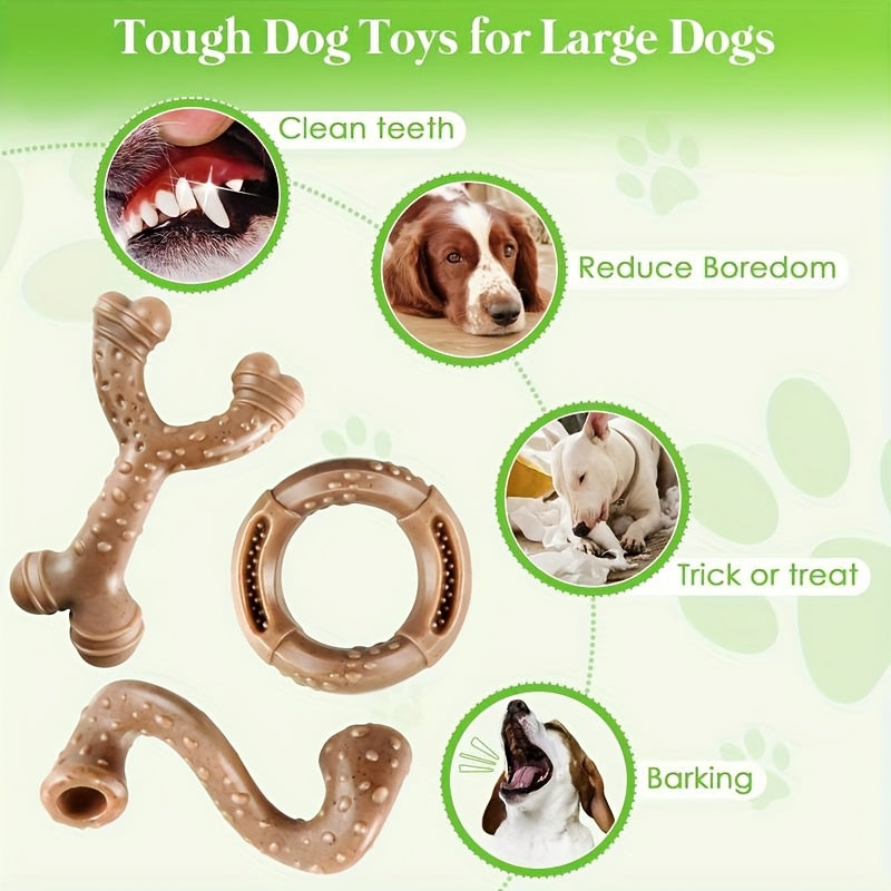 Nylon Dog Chew Toy Set of 3, Bacon-Scented Bone-Shaped Toys for Medium and Large Dogs 15–60 lbs, Tough Chewer Enrichment for Supervised Play