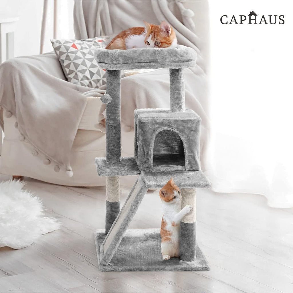 Cat Tree with Scratching Ramp, 37 Inch Indoor Cat Tower with Widened Padded Perch, Sisal Posts, Hammock and Cozy Condo for Cats and Kittens