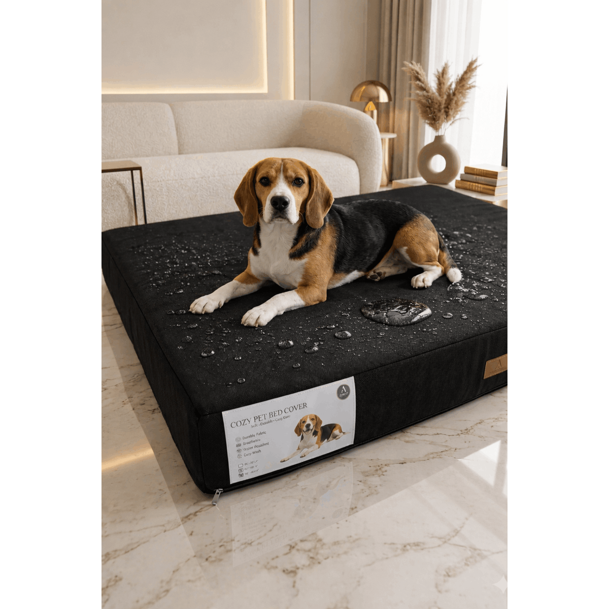 Waterproof Dog Bed Cover with Zipper, Soft Machine Washable Replacement Pet Cushion Case, Cover Only in Grey, Navy or Black for Everyday Home Use