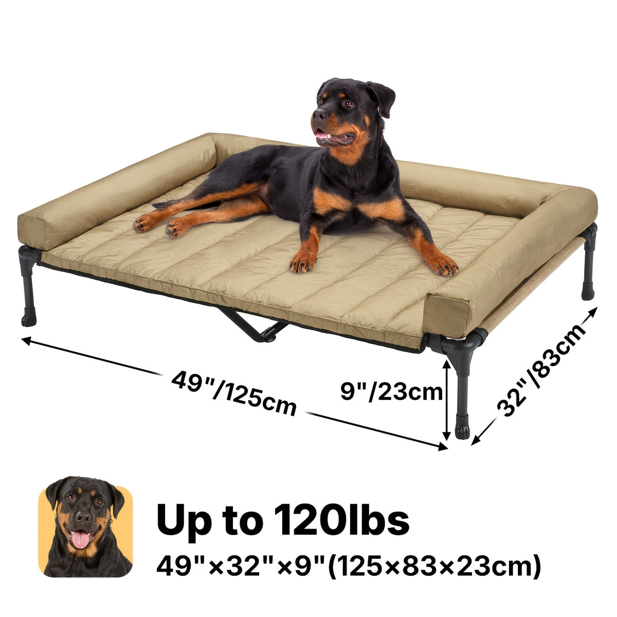 Elevated Dog Bed with Removable Pillow-Top Mat, Three-Sided Bolster Pet Cot with Breathable Teslin Mesh, Steel Frame and Non-Slip Feet in Four Sizes
