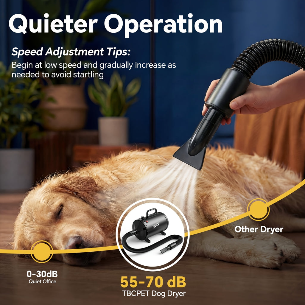 Dog Blow Dryer 2000W with Adjustable Speed and Temperature, Pet Grooming Hair Dryer with 4 Nozzles and Extendable Hose in Four Colors