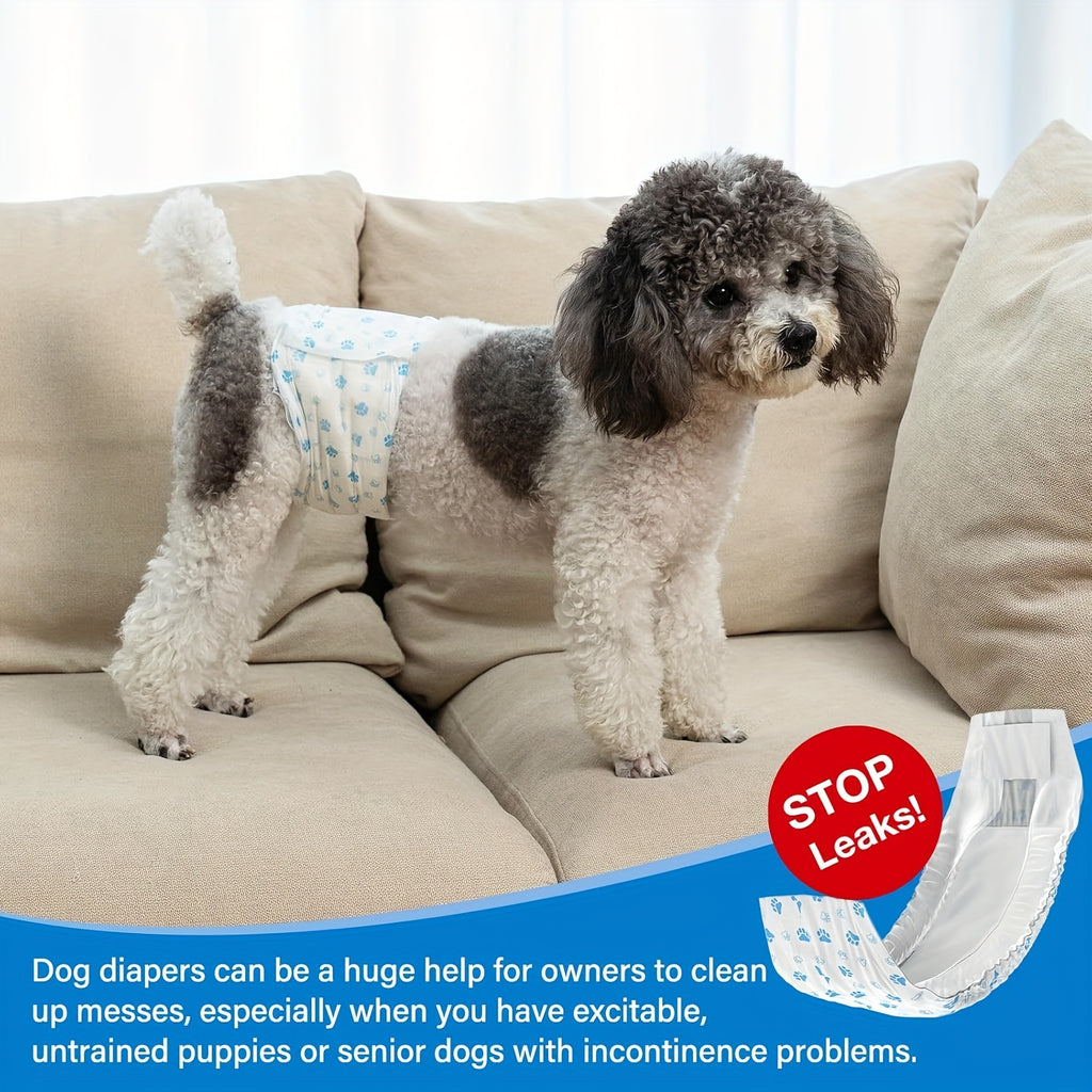 Disposable Dog Diapers 12 Pack with Adjustable Fasteners, Absorbent Male and Female S or M Options for Puppy Training, Senior Dog Accidents and Travel