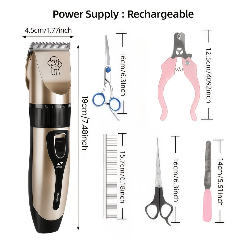 Pet Grooming Trimmer and Scissors Kit for Dogs and Cats, At-Home Hair Clipping Set with Curved Scissors Options for Small Dog and Puppy Coat Care
